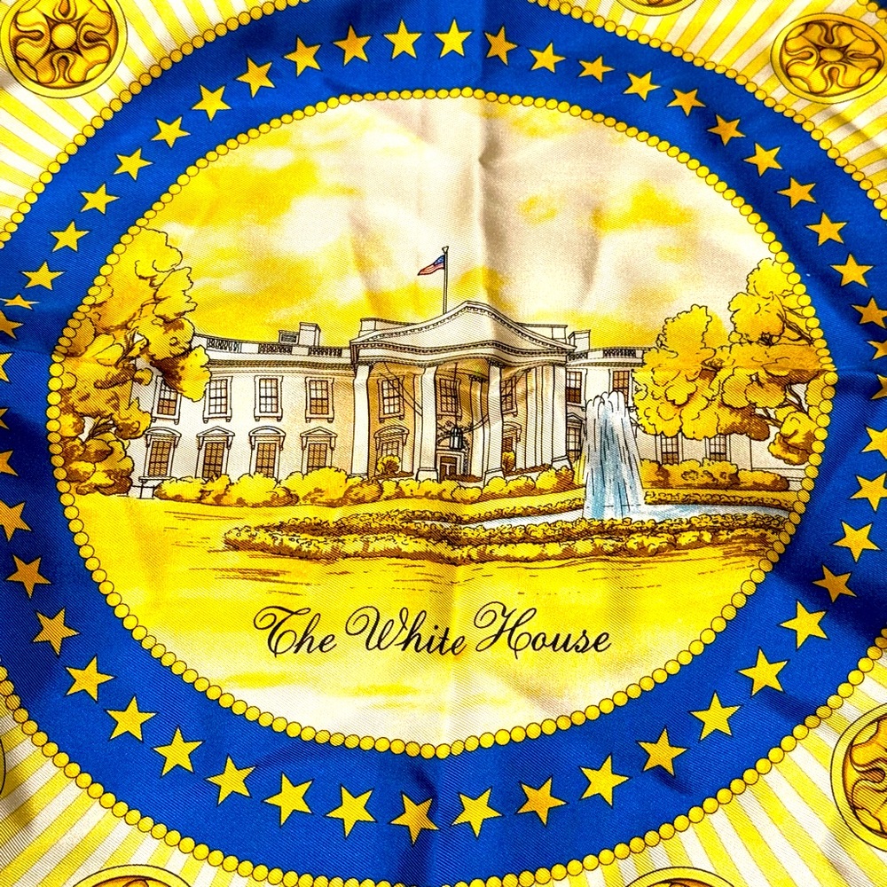 NWOT White House Historical Association 33” square silk French Blue & Gold Scarf - Picture 6 of 9